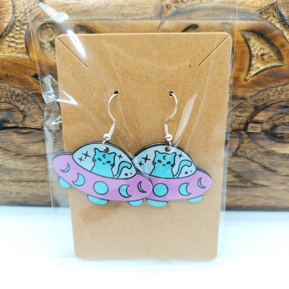 UFO Cat Earrings Spaceship
